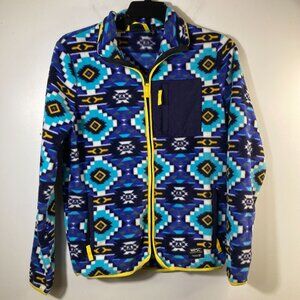 Womens WESC Sweden Moritz Aztec Polar Fleece Zip Jacket Blue Yellow M Polyester